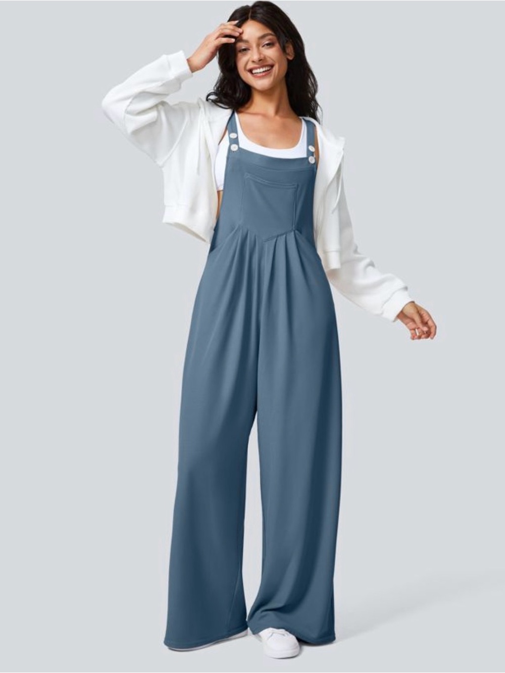 HALARA Slate Blue Wide-Leg Overall Jumpsuit Size XL Tall